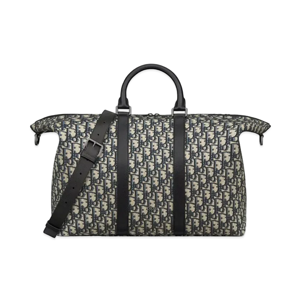 Dior Weekender 40 Dior Oblique Jacquard with Grained Calfskin "Beige/Black"