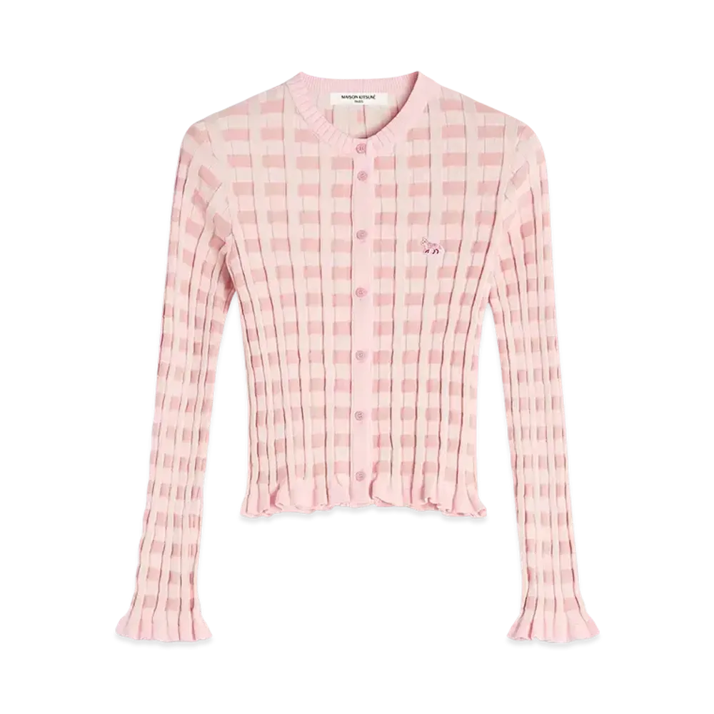 Maison Kitsune Baby Fox Patch Jacquard Check Cardigan "Fraise"