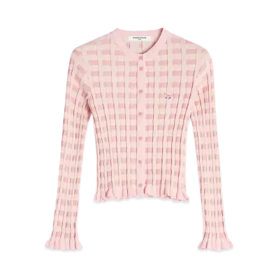 Maison Kitsune Baby Fox Patch Jacquard Check Cardigan "Fraise"