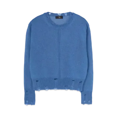 Yohji Yamamoto Y's COTTON POLYESTER WELT PLAIN STITCH CENTER LINE LONG SLEEVE PULLOVER "Blue"