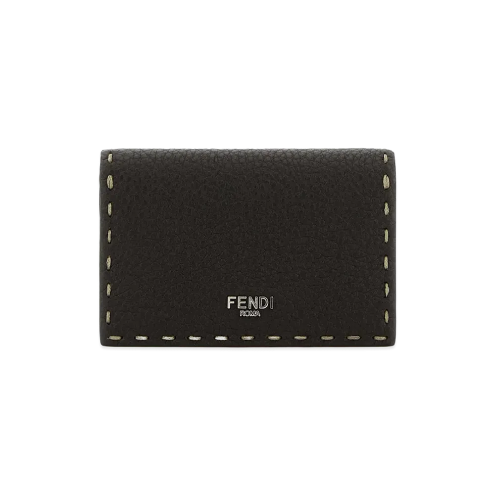FENDI Leather Selleria Card Holder "Dark Brown"