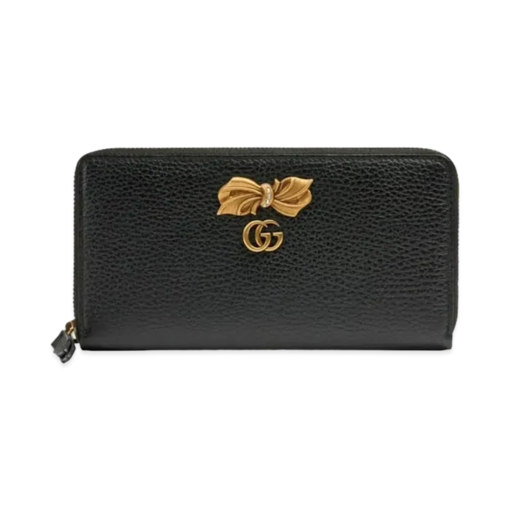 GUCCI GG Marmont Bow Leather Zip Around Wallet "Black"