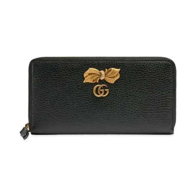 GUCCI GG Marmont Bow Leather Zip Around Wallet "Black"