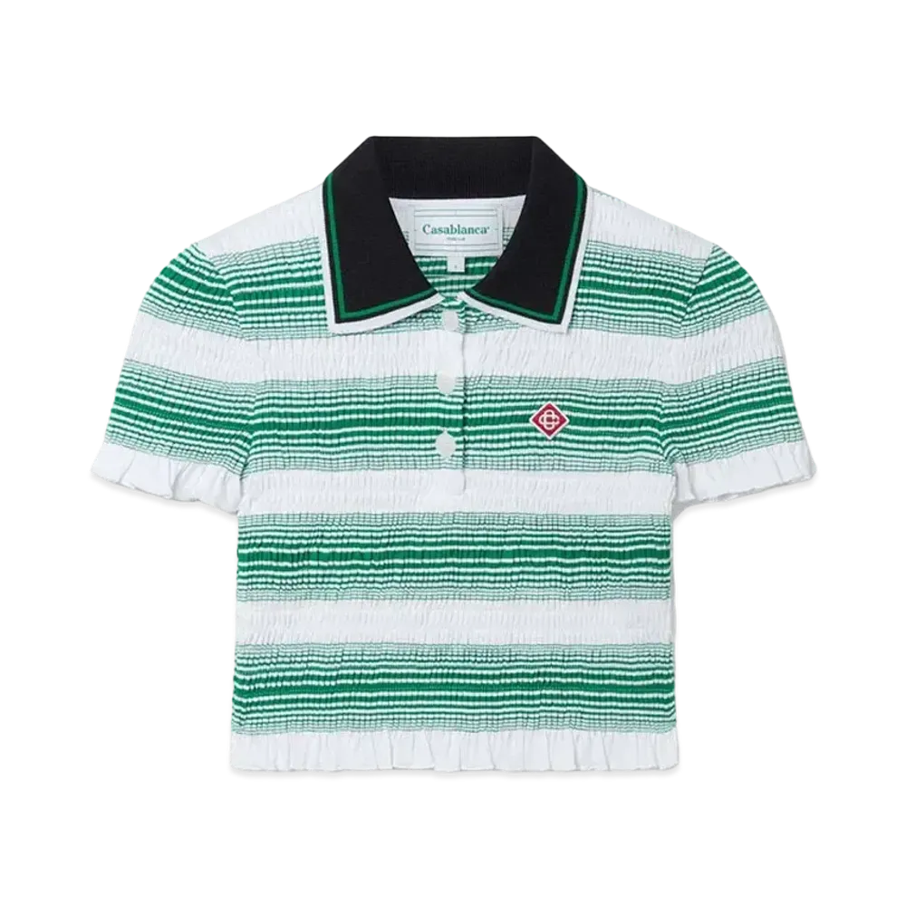Casablanca Gradient Striped Polo Top "White And Green"
