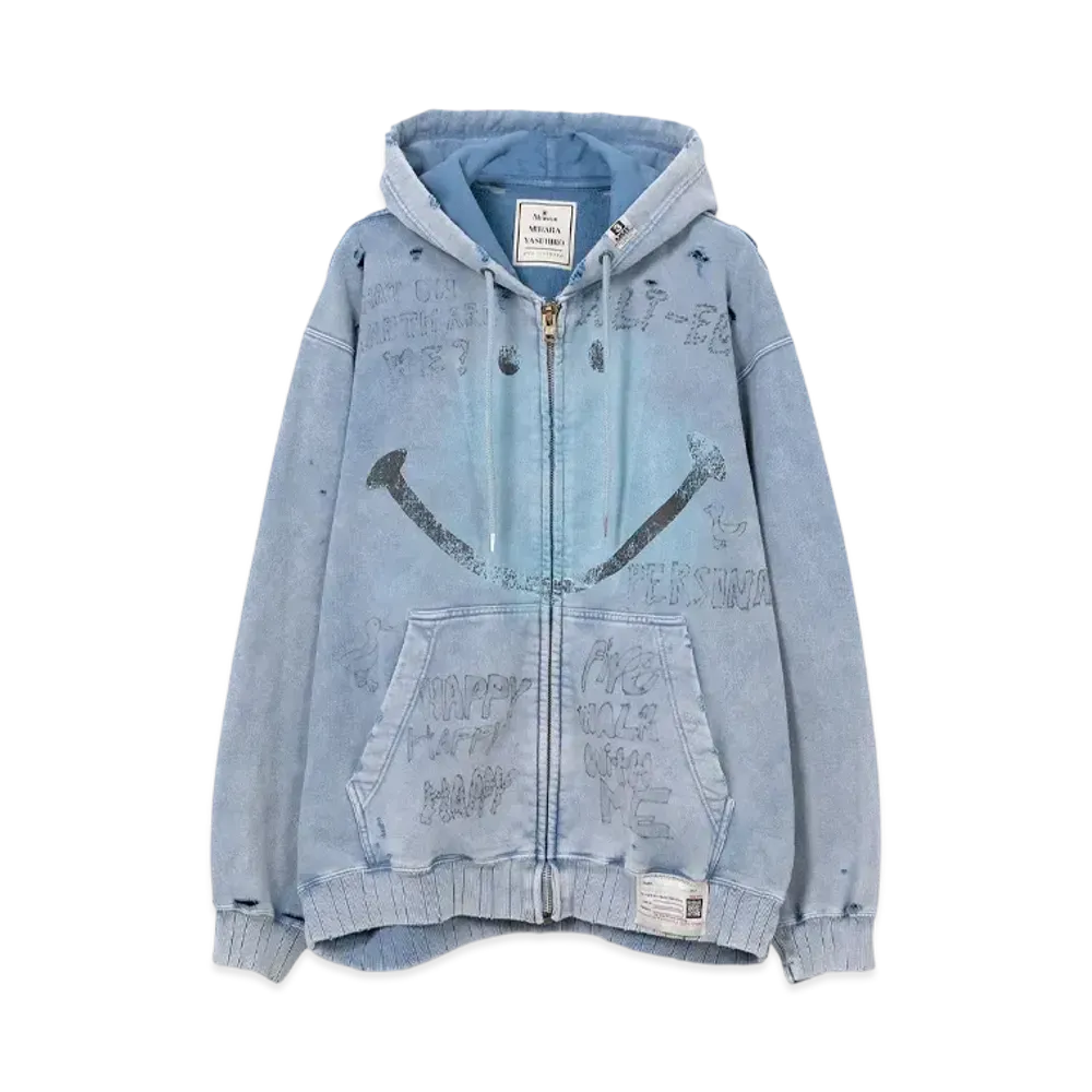 Maison MIHARA YASUHIRO Bleached Smily Face Print Zip-up Hoodie "Blue"