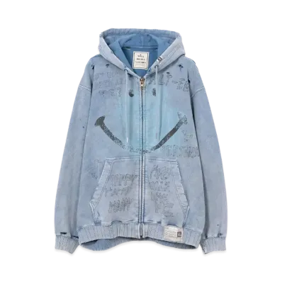 Maison MIHARA YASUHIRO Bleached Smily Face Print Zip-up Hoodie "Blue"
