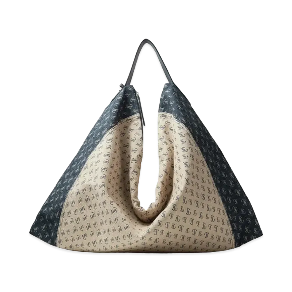 Jimmy Choo Ana Hobo/L JC Monogram Jacquard Hobo Handbag "Navy/Sand Dune"