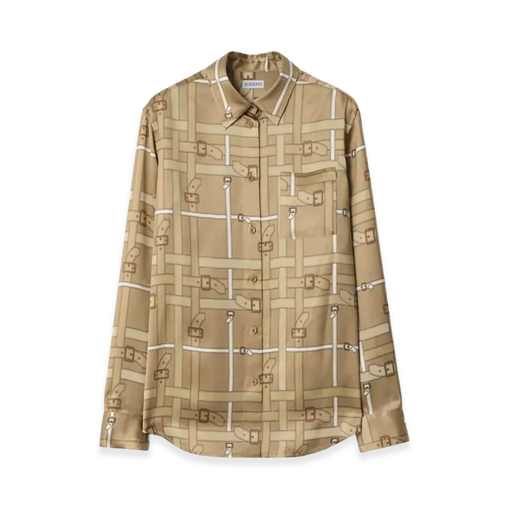 Burberry Women's Regular Fit Belt Check Viscose Shirt "Sand Beige"