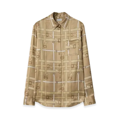 Burberry Women's Regular Fit Belt Check Viscose Shirt "Sand Beige"