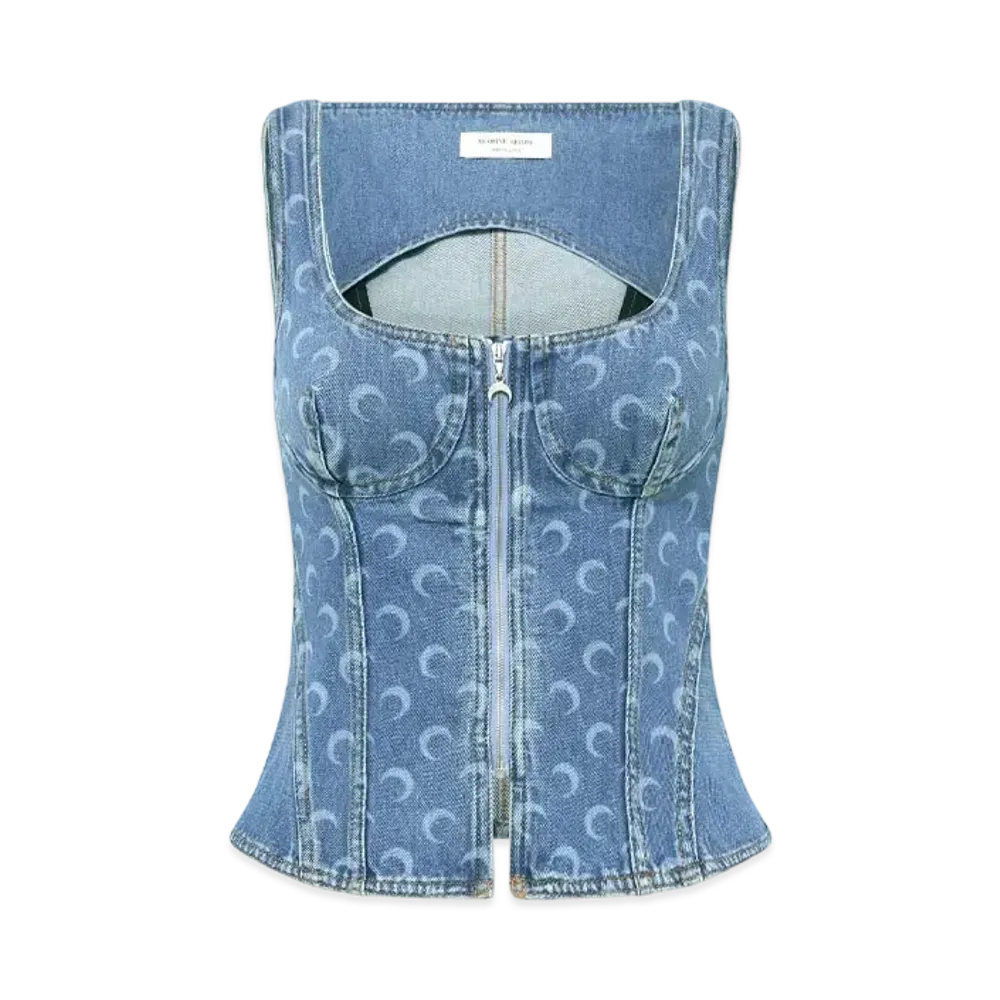Marine Serre Moon Laser Denim Corset Top "Blue"
