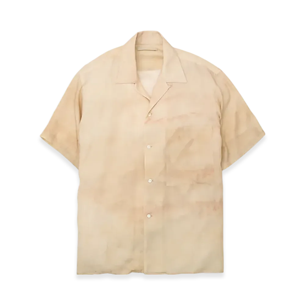 YOKE Landscape Printed Tencell Poplin Open Collar Shirt "Beige"
