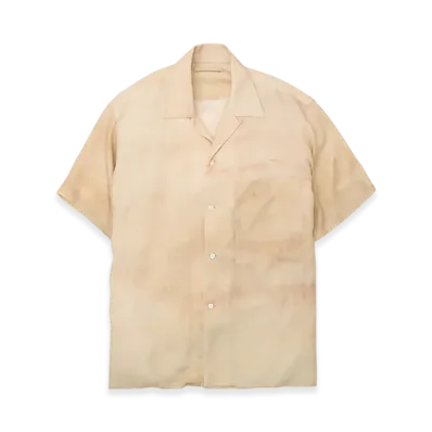 YOKE Landscape Printed Tencell Poplin Open Collar Shirt "Beige"