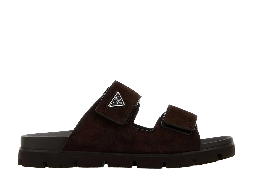 PRADA Dark Suede Slippers "Brown"