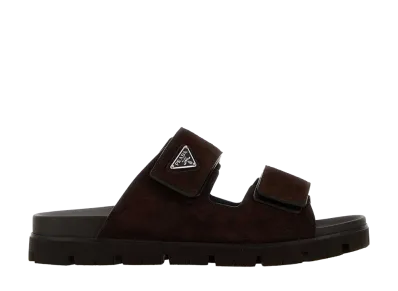 PRADA Dark Suede Slippers "Brown"