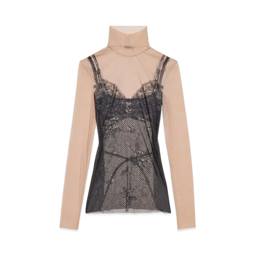 BALENCIAGA Women's Trompe Loeil Lingerie Top "Black/Light Beige"