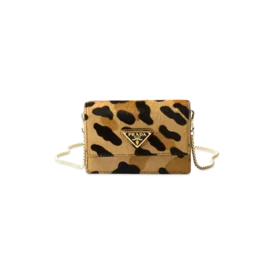 PRADA Printed Leather Card Holder with Shoulder Strap "Beige"