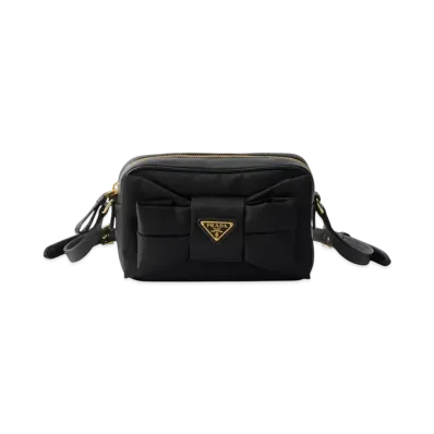 PRADA Re-Nylon and Nappa Leather Mini Shoulder Bag with Bow "Black"