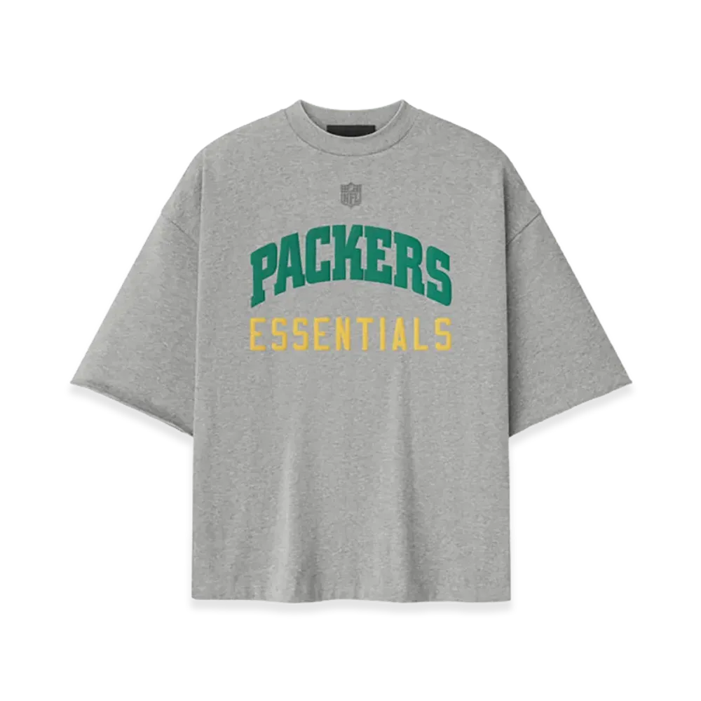 FEAR OF GOD ESSENTIALS Packers 90s 3/4 Sleeve Football Tee "Concrete Heather"