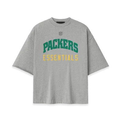 FEAR OF GOD ESSENTIALS Packers 90s 3/4 Sleeve Football Tee "Concrete Heather"