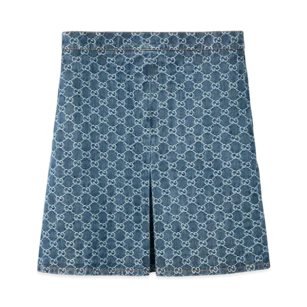 GUCCI GG Denim Jacquard Flared Skirt "Blue"