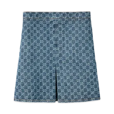 GUCCI GG Denim Jacquard Flared Skirt "Blue"