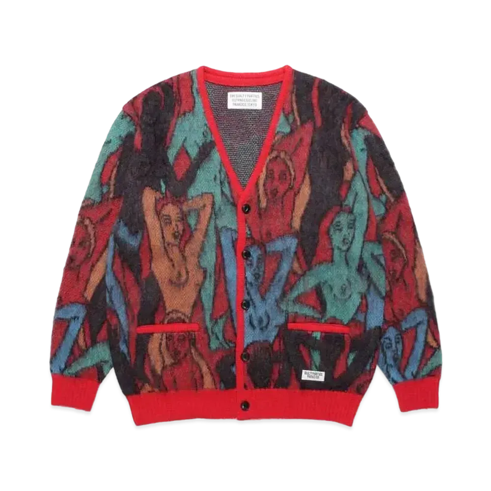 WACKO MARIA Yula Hyakujozu Mohair Knit Jacquard Cardigan "Red"