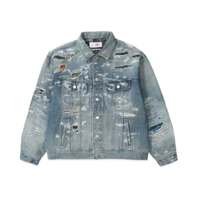 Supreme x MM6 Maison Margiela Distressed Selvedge Denim Trucker Jacket "Washed Indigo"
