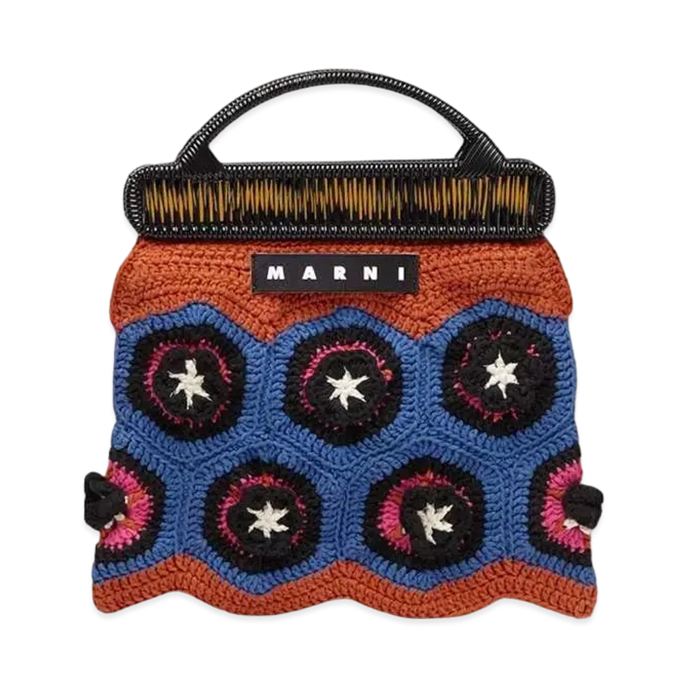 Marni Orange & Blue Crochet Cotton Marni Market Crochet Bag "Dark Violet"