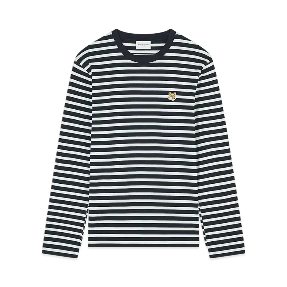 Maison Kitsune Fox Head Patch Regular Marine T-Shirt "Navy Stripes"