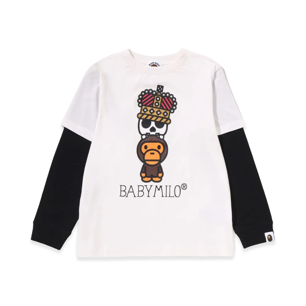 A BATHING APE Kids Baby Milo Skull Layered Sleeves LS Tee "White"