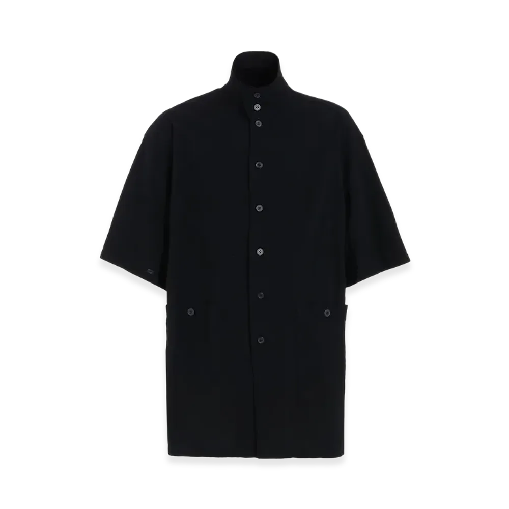 S'YTE Cotton/Linen Poplin Oversized Stand Collar Shirt "Black"