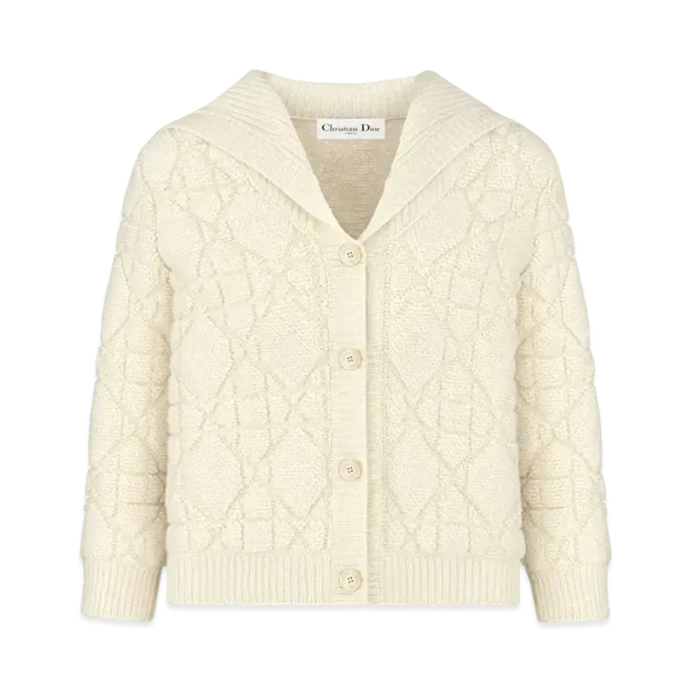 Dior Cannage Cardigan Blended Wool and Cashmere Textured Knit "Ecru"