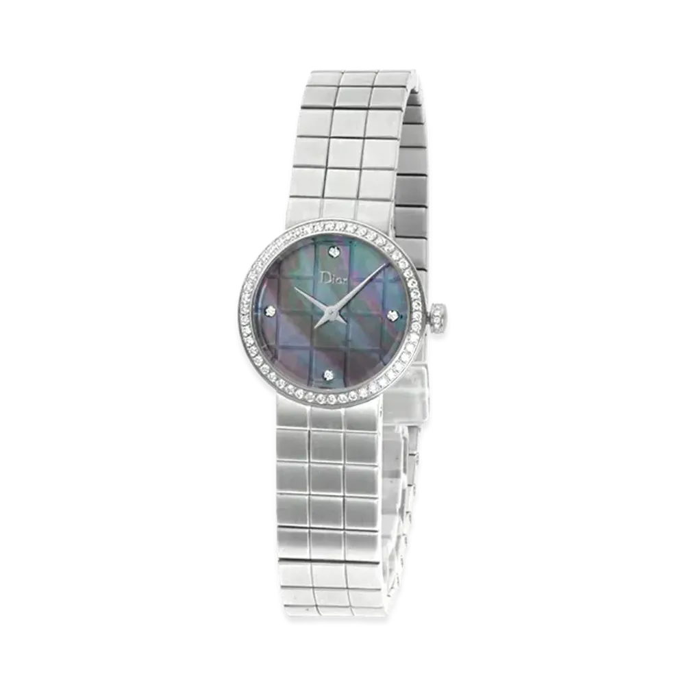 Dior Women's La D de Dior Women's Bezel Diamond Diamond 4P "Silver/Blue Grey Shell"