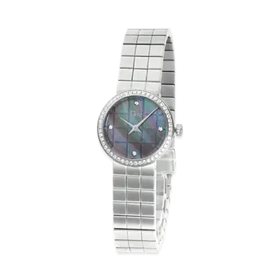 Dior Women's La D de Dior Women's Bezel Diamond Diamond 4P "Silver/Blue Grey Shell"