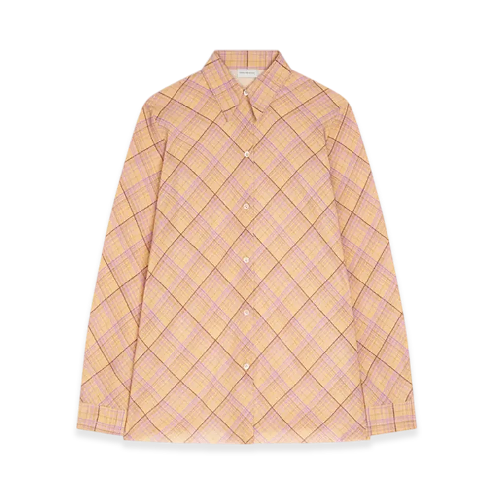 DRIES VAN NOTEN Women's Checked Silk Shirt "Peach"