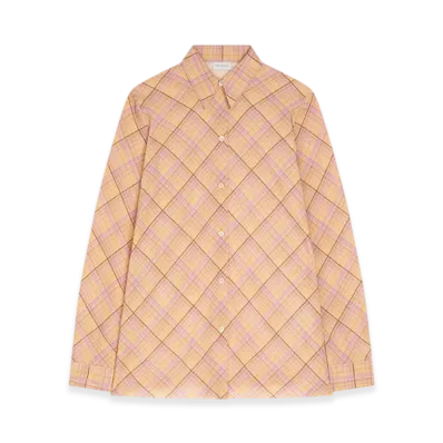 DRIES VAN NOTEN Women's Checked Silk Shirt "Peach"
