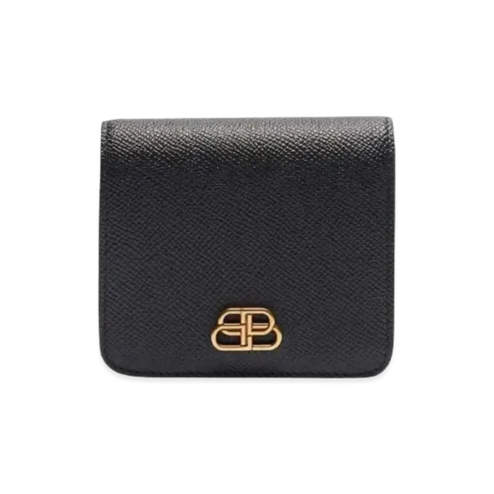 BALENCIAGA Small Grain Calfskin BB Flap Coin Card Holder "Black"