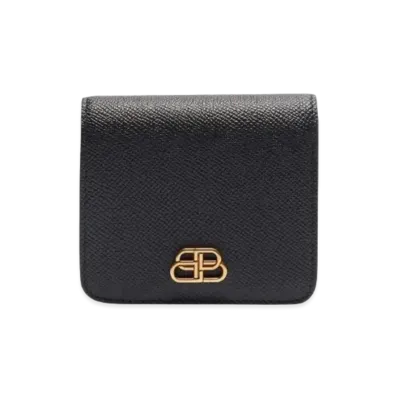 BALENCIAGA Small Grain Calfskin BB Flap Coin Card Holder "Black"