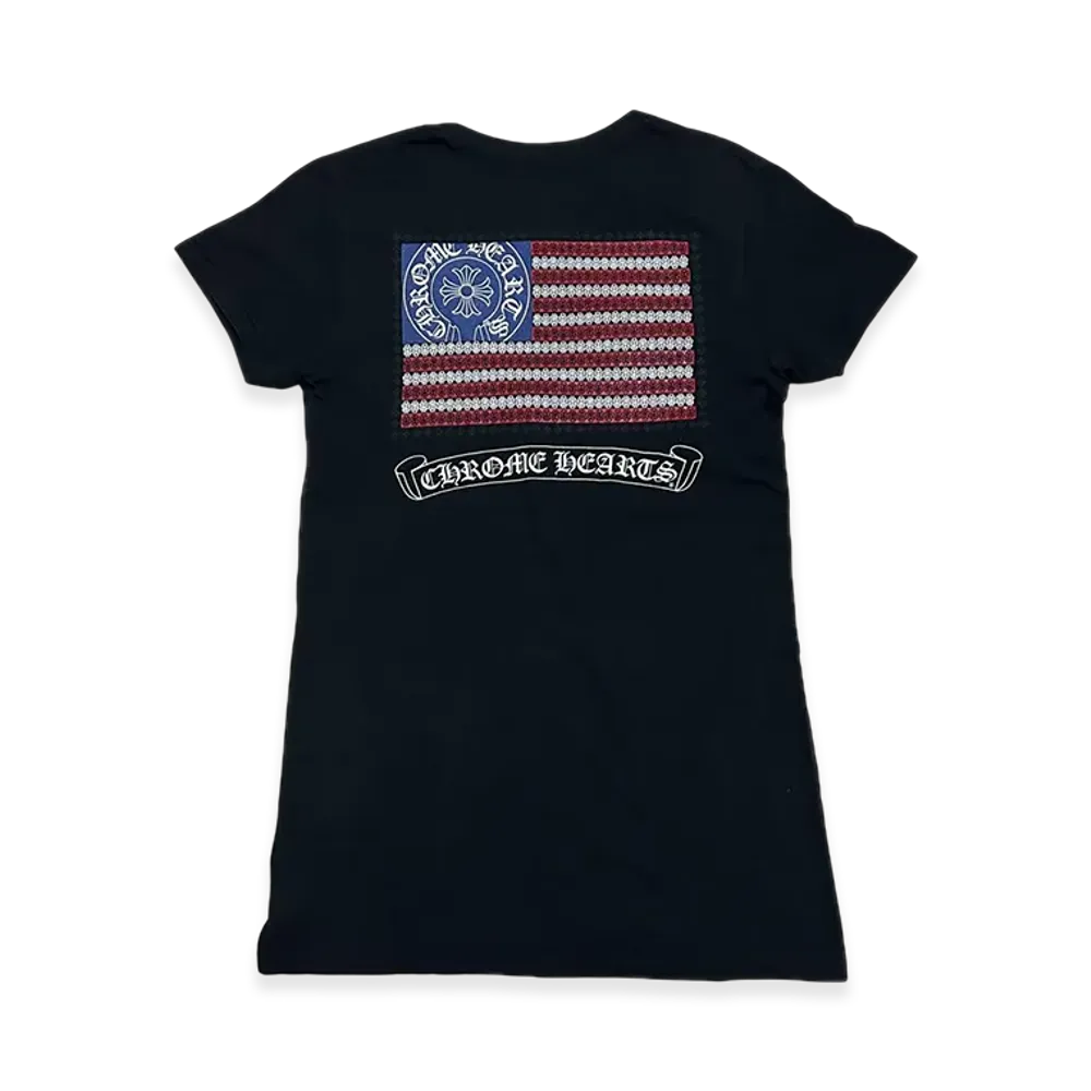 Chrome Hearts American Flag Back Print V-Neck T-Shirt "Black/Red/Blue"