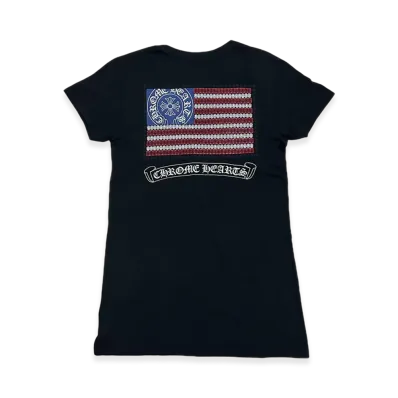 Chrome Hearts American Flag Back Print V-Neck T-Shirt "Black/Red/Blue"
