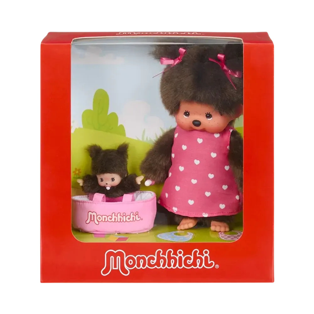 Sekiguchi 20cm Monchhichi w Bebichhichi in the Cot