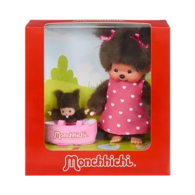 Sekiguchi 20cm Monchhichi w Bebichhichi in the Cot