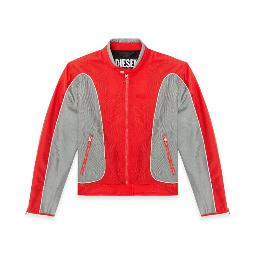 Diesel J-Blink-A Color-Block Biker Jacket With Piping "Red Gray"