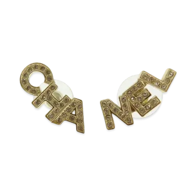 CHANEL Crystal Pearl Logo Stud Earrings "Gold"