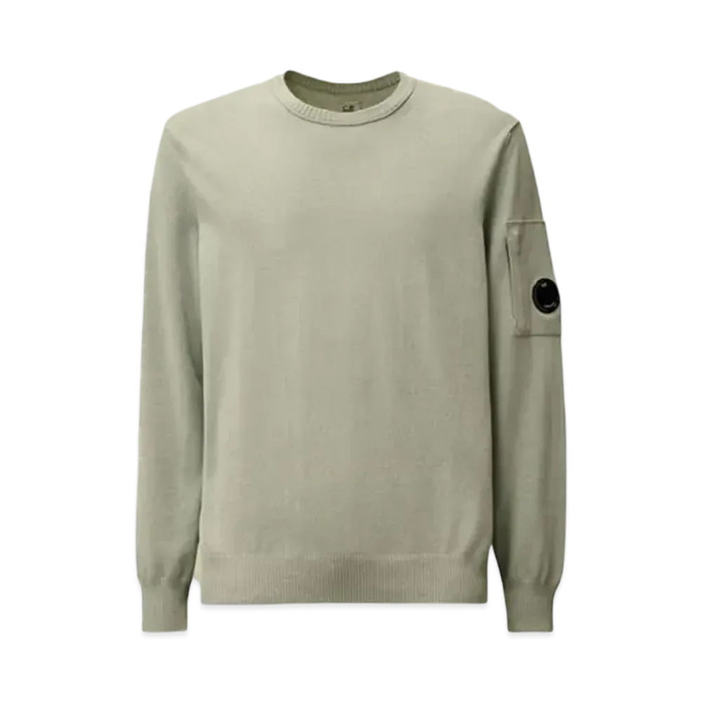 C.P. Company Cotton Crepe Crewneck Lens Knit "Blue Fox Grey"