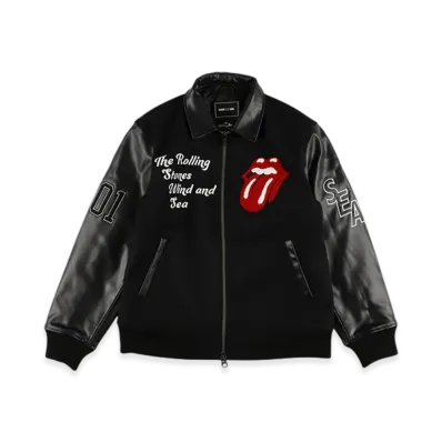 WIND AND SEA x The Rolling Stones Varsity Jacket "Black"