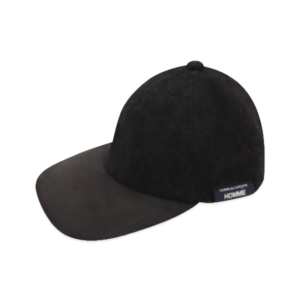 COMME des GARCONS HOMME Wool Herringbone Fabric Fulled x Leather Hats "Charcoal/Black"