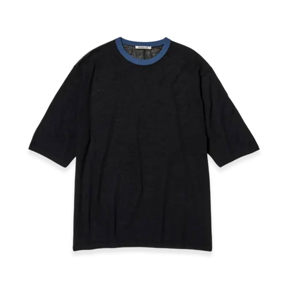 AURALEE Hard Twist High Gauge Wool Silk Knit T-Shirt "Black"