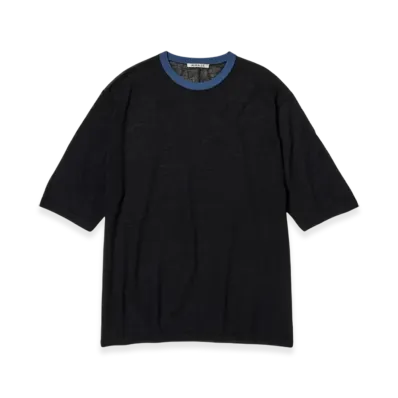 AURALEE Hard Twist High Gauge Wool Silk Knit T-Shirt "Black"