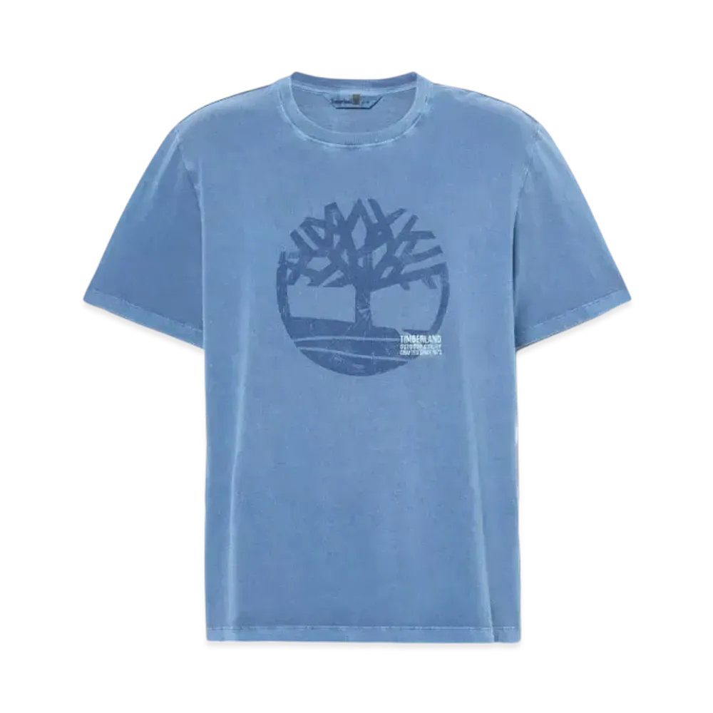 Timberland Men's Short Sleeve Garment Dye Logo Graphic Tee "Dark Denim"